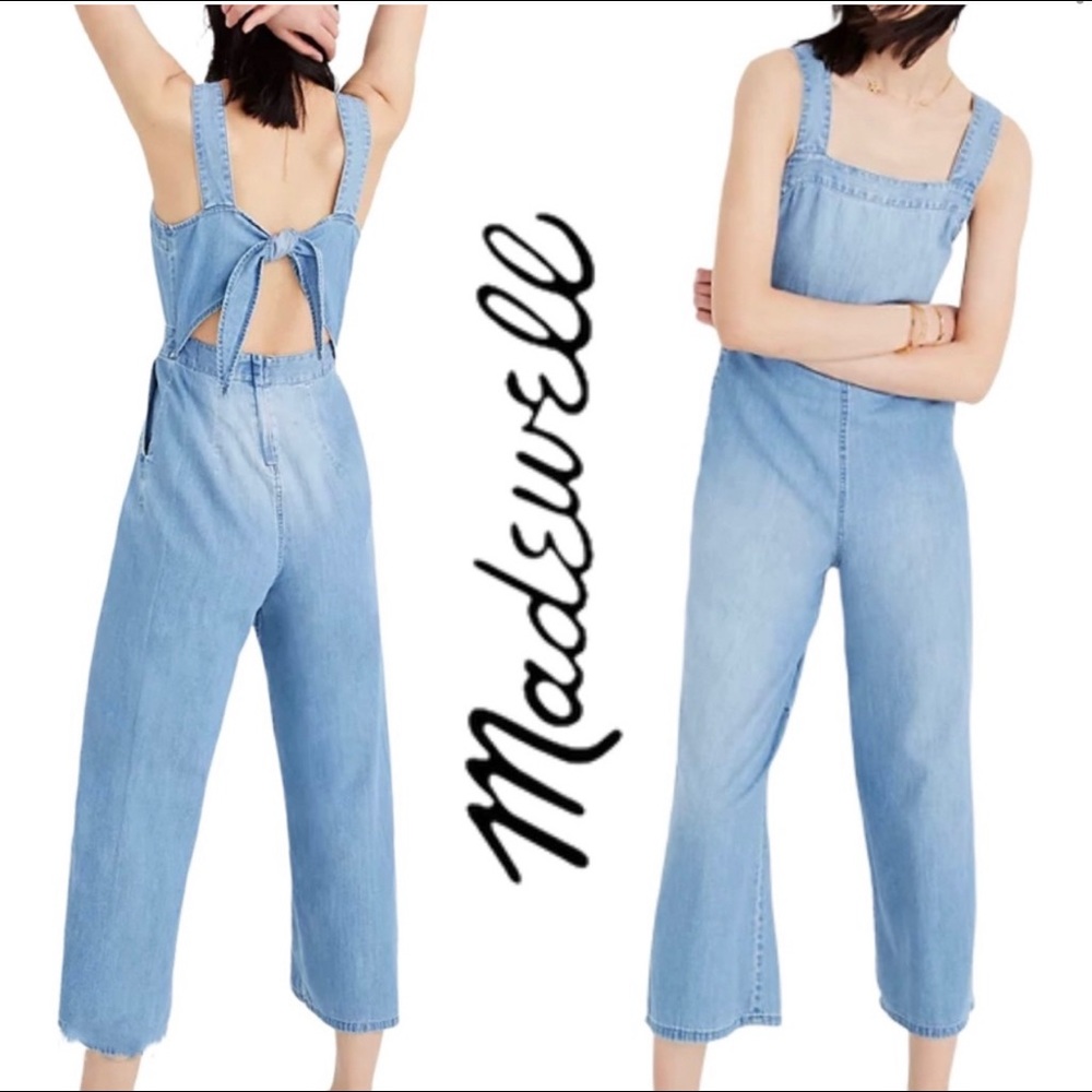 NWT Madewell Apron Bow Denim Jumpsuit chambray